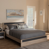 Baxton Studio JMQB002291-Hana Oak/Dark Grey-Queen Jamie Modern and Contemporary Two-Tone Oak and Grey Wood Queen Size Platform Bed